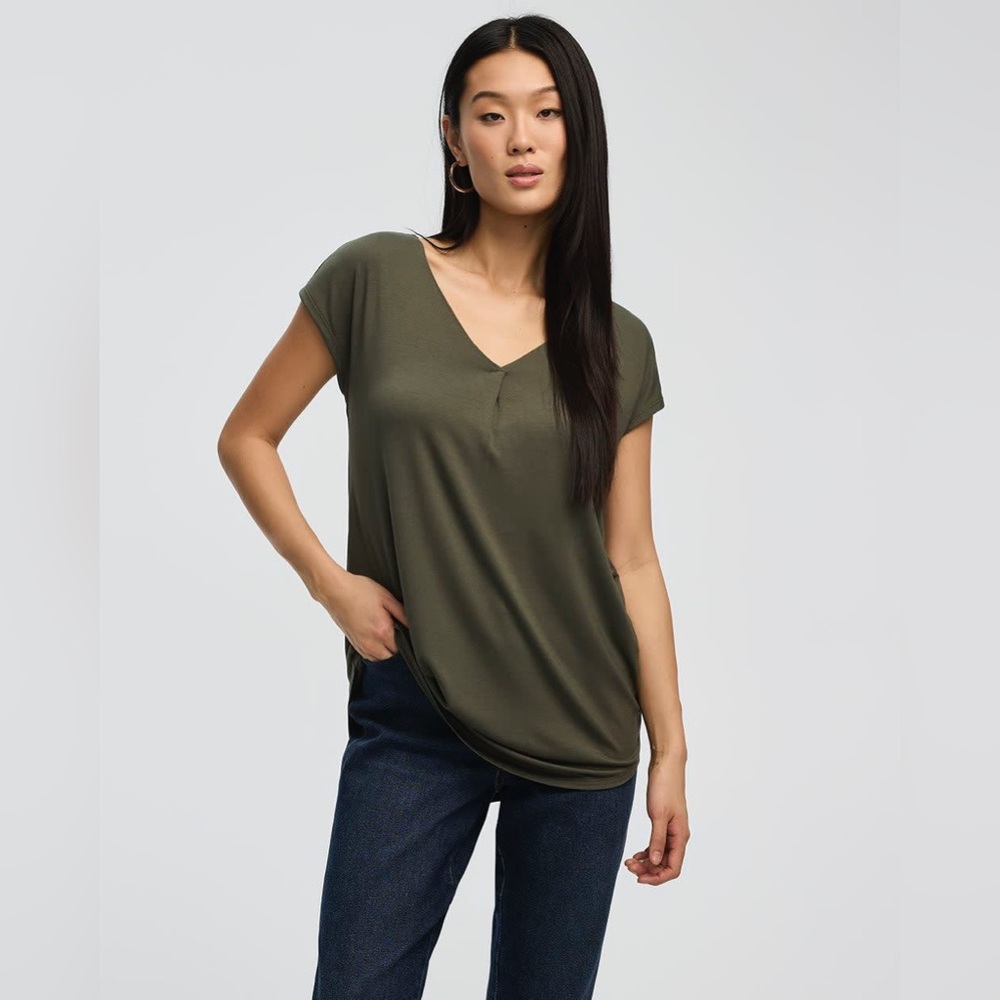 Reitmans Olive Green V-Neck Tunic Blouse NWT Medium - Picture 4 of 8